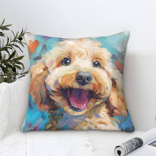UNRXJZLVM Pudel Hund Kissenbezug 1er Set Kissenbezüge Wohnzimmer Kissenhülle Sofakissen Polyester Polster Textil Für Sofa Stuhl Bett Garten Deko Kissen 40x40cm von UNRXJZLVM