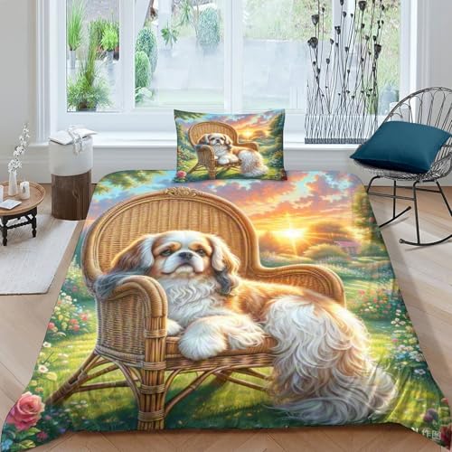 UNRXJZLVM Shih Tzu Bettbezug Bettwäsche Set Kinderbettwäsche-Set Reißverschluss Mit Kissenbezügen, Betten Set Für Jugendliche Kinder Schlafzimmer Single（135x200cm） von UNRXJZLVM