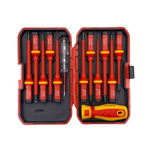 Professioneller 13-in-1 isolierter Schraubendreher, 1000 V, ergonomischer Griff, Mehrzweck-Werkzeug-Set für elektrische Arbeiten, Wartung, mehrere Bits, isoliertes Schraubendreher-Set von UNTERING