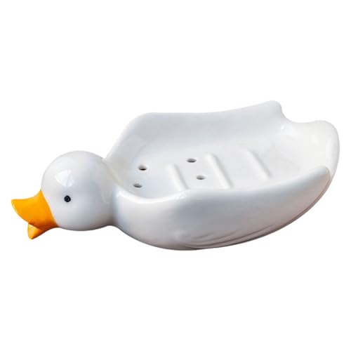 Skurriles Enten-Seifenhalter, Keramik-Tablett mit Drainage, Badezimmer-Arbeitsplatte, Ablauf, Keramik-Seifenregal, Ablageschale von UNTERING