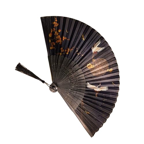 UNTERING Chinesischer Handfächer im Vintage-Stil, Kranichmuster, antikes Holz, zusammenklappbar mit Quasten für Reisen und Aufführungen, Verwendung antikes Holz UNTERING Chinesischer Handfächer im Vintage-Stil, Kranichmuster, antikes Holz, zusammenklappbar mit Quasten für Reisen und Aufführungen, Verwendung antikes Holz von UNTERING