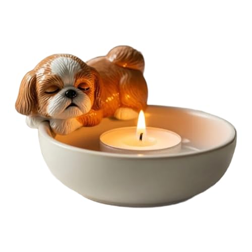 UNTERING Handbemalte Hunde-Lichthalter, einzigartiger handgefertigter Harzständer für Heimdekoration, Geschenk, handgefertigte Hunde-Regaldekoration von UNTERING