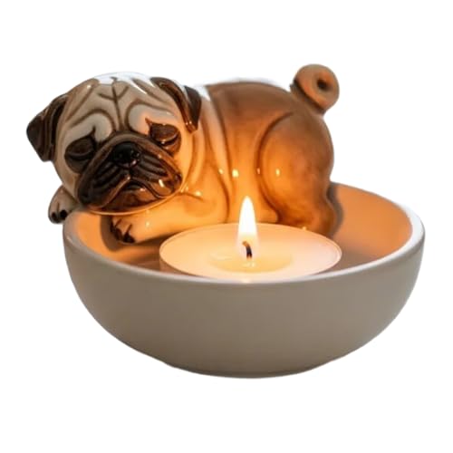 UNTERING Handbemalte Hunde-Lichthalter, einzigartiger handgefertigter Harzständer für Heimdekoration, Geschenk, handgefertigte Hunde-Regaldekoration von UNTERING