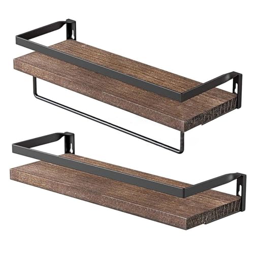 UNTERING Schwebendes Regal für Zuhause, stilvolles schwebendes Wandregal, Holzaufbewahrung, Halter für Bad und Küche, schwarzes Regal-Set von UNTERING