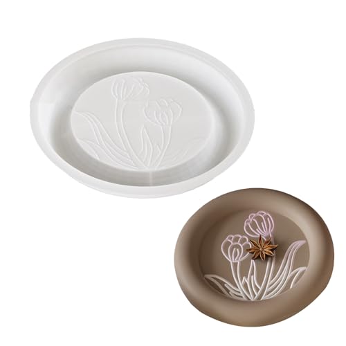 Wiederverwendbare Epoxidharzformen aus Silikon, Blumenmuster, Bastelformen, Silikon-Textur für handgefertigte Tablettplatten, runde Epoxidformen von UNTERING