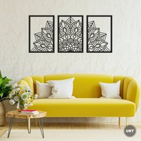 Lotus Blume Mandala 3 Stück Wanddekoration, Holz Wandkunst, Wohnzimmer Geschenk, Schlafzimmer Über Dem Bett Dekor, Spirituelle Haus Geschenk von UNTWallDecor