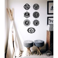 Sieben Chakra Wandkunst Set, Holz Wanddekoration, Symbole Mandala Wanddekoration Yoga Raumdekor, Einweihungsparty Geschenk, Wohnzimmer Dekor von UNTWallDecor