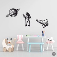 Weltraum 3Er Set Wandkunst, Wanddekoration, Holz Planet, Astronaut Wanddesign, Einweihungsgeschenk, Kinderzimmer Geschenk von UNTWallDecor