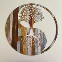 Yin Yang Baum Des Lebens Wanddekoration, Farbige Holz Wandkunst, Laser Cut Wandbehänge Einweihungsgeschenk, Wohnzimmer Geschenk von UNTWallDecor