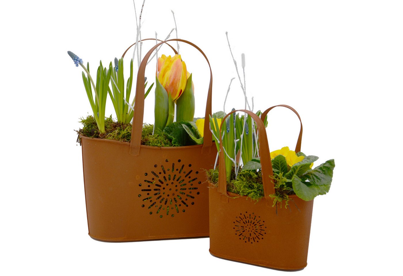 UNUS GARDEN Blumentopf Topf Handtasche Rostopfik (2 St., 2er Set in zwei Größen (16,5 cm und 11 cm hoch), Gartendeko robust von UNUS GARDEN