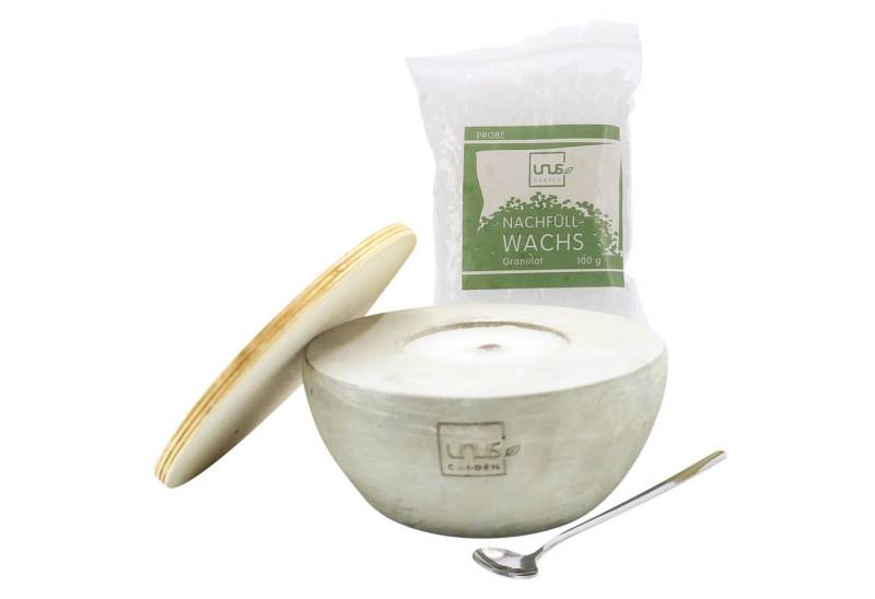 UNUS GARDEN Outdoorkerze Kerzen quaderförmig 2er Set handgemacht (inklusive Nachfüll-Wachs, Löffel und Löschdeckel), Kerzenfeuer Tischfeuer Outdoor-Tischfeuer Beton-Kerze Rund-Kerze von UNUS GARDEN