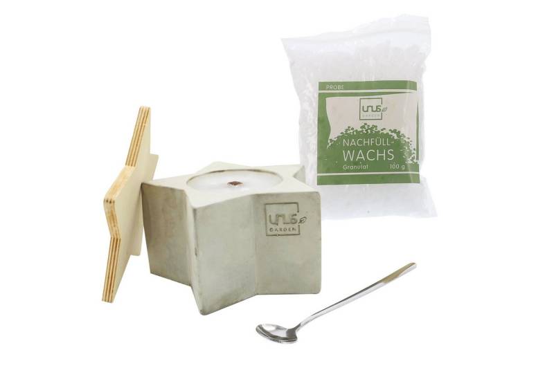 UNUS GARDEN Outdoorkerze Kerzen quaderförmig 2er Set handgemacht (inklusive Nachfüll-Wachs, Löffel und Löschdeckel), Kerzenfeuer Tischfeuer Outdoor-Tischfeuer Beton-Kerze Sternen-Kerze von UNUS GARDEN