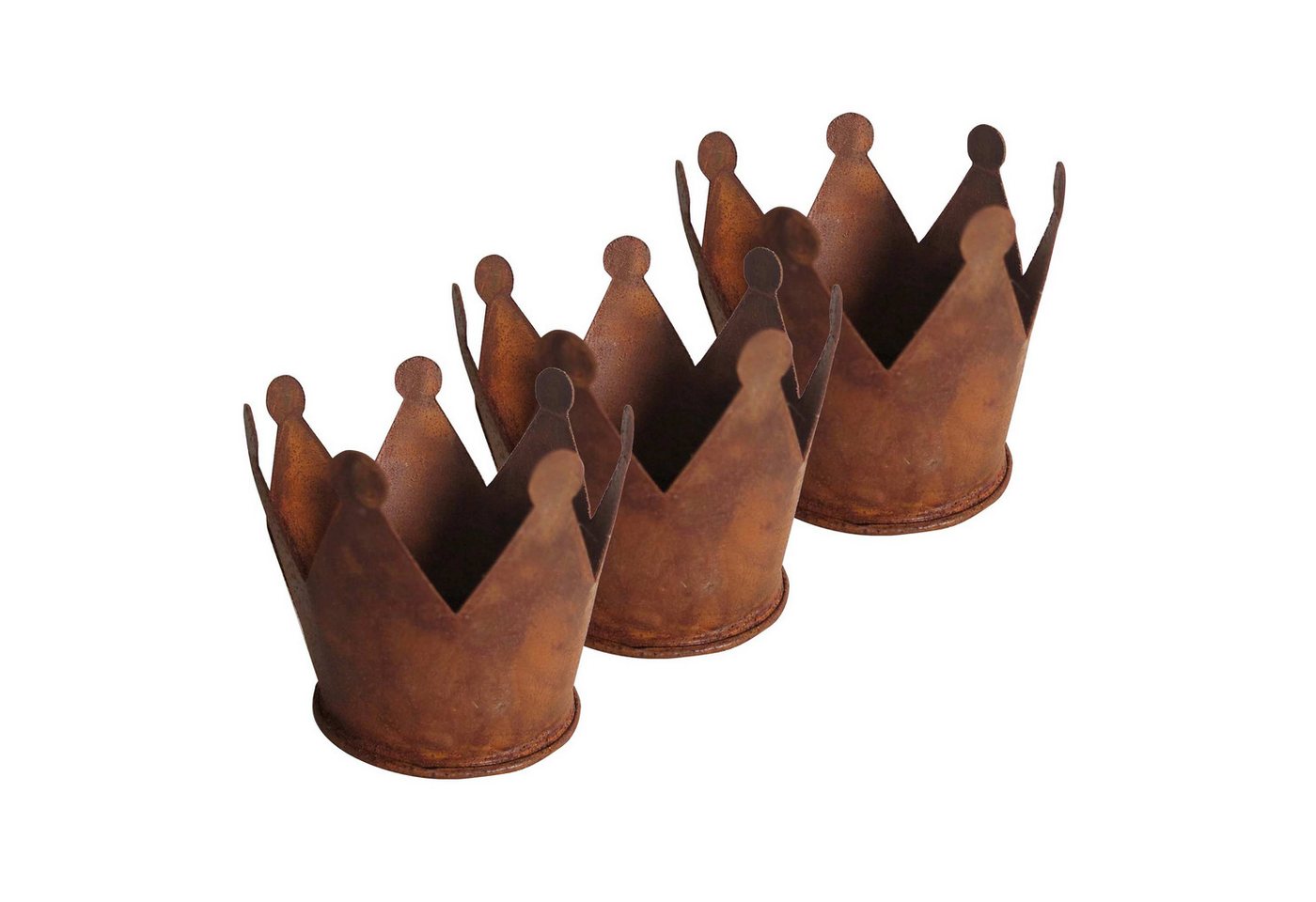 UNUS GARDEN Dekofigur Krone Zink Rost Ø9,5 verschiedene Sets (Deko-Kronen Metall Rostoptik Ø 9,5 cm 3er Set kleine Gartenkronen) von UNUS GARDEN