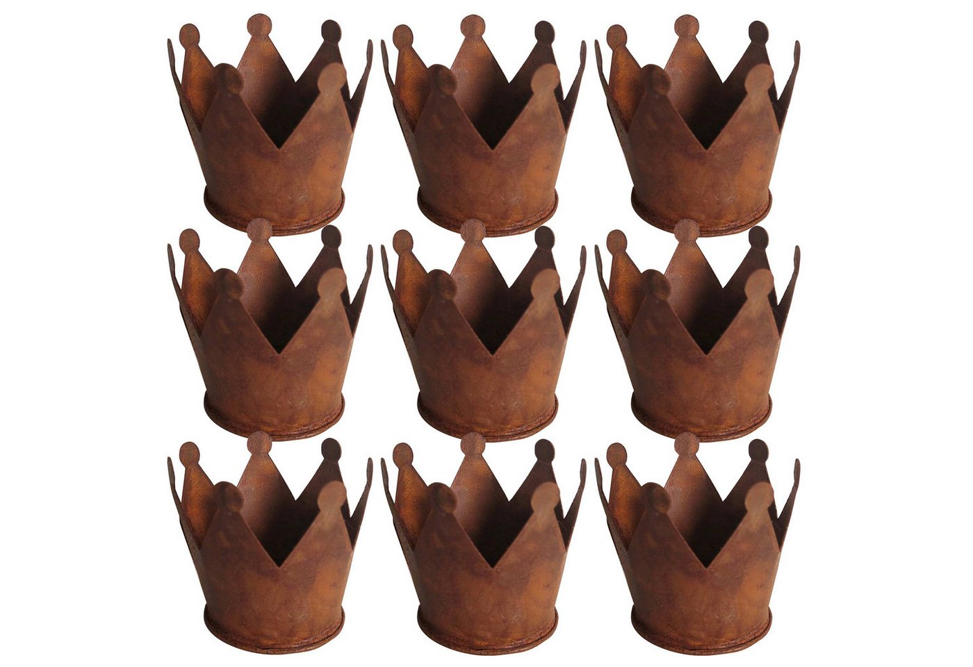 UNUS GARDEN Dekofigur Krone Zink Rost Ø6,5 verschiedene Sets (9 St., 9er Set (6,5 cm), Metallkrone Gartenkrone Dekoration Rostdeko Dekokrone Pflanzkrone von UNUS GARDEN