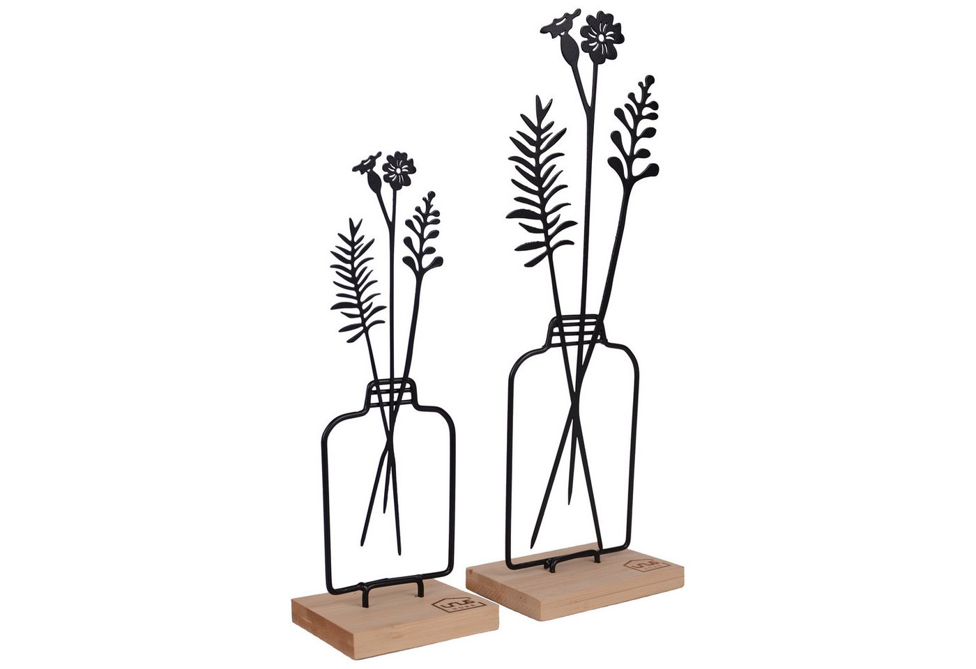 UNUS HOME Dekofigur Aufsteller Blumenvase 2er Set (2er Set in unterschiedlichen Größen), Blumenvase-Silhouette aus Metall und Bambus-Holz Wohndekoration von UNUS HOME