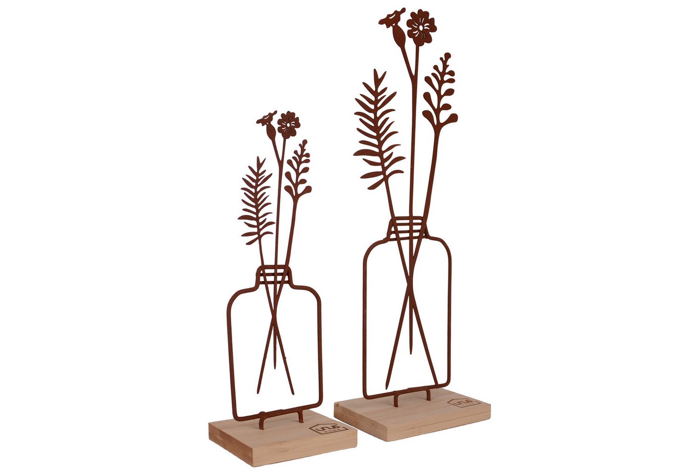 UNUS HOME Dekofigur Aufsteller Blumenvase 2er Set (2er Set in unterschiedlichen Größen), Blumenvase-Silhouette aus Metall und Bambus-Holz Wohndekoration von UNUS HOME