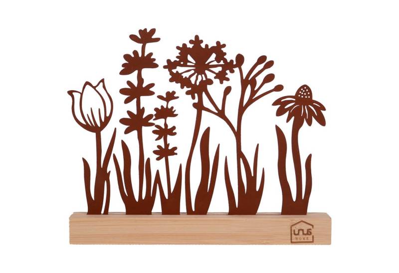 UNUS HOME Dekofigur Aufsteller Blumenwiese (Rost), Blumenwiese-Silhouette aus Metall und Bambus-Holz Wohndekoration von UNUS HOME