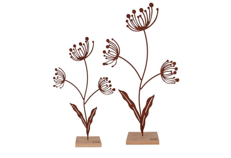 UNUS HOME Dekofigur Aufsteller Deko-Blume (2er Set, Rost), Blumen-Silhouette aus Metall und Bambus-Holz Wohndekoration von UNUS HOME
