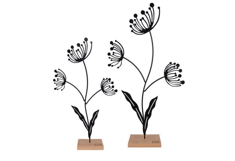 UNUS HOME Dekofigur Aufsteller Deko-Blume (2er Set, Schwarz), Blumen-Silhouette aus Metall und Bambus-Holz Wohndekoration von UNUS HOME