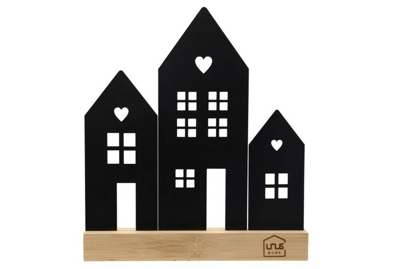 UNUS HOME Dekofigur Aufsteller Häuser Stadt (3 Häuser, schwarz), Häuser-Silhouette aus Metall und Bambus-Holz Wohndekoration von UNUS HOME