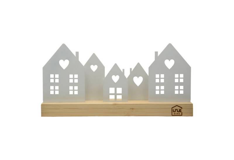 UNUS HOME Dekofigur Aufsteller Häuser Stadt (5 Häuser, weiß), Häuser-Silhouette aus Metall und Bambus-Holz Wohndekoration von UNUS HOME