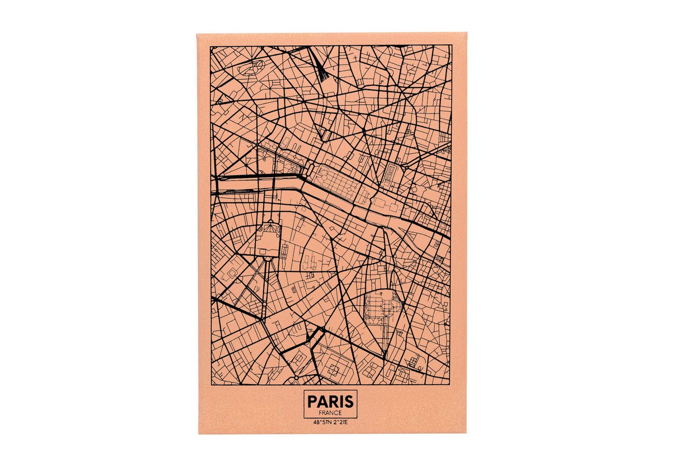 UNUS HOME Wanddekoobjekt Kork Wandbild Weltkarte 61x41 cm Pinnwand aus Naturkork (Wandbild Kork Stadtkarte Paris mit Stecknadeln) von UNUS HOME