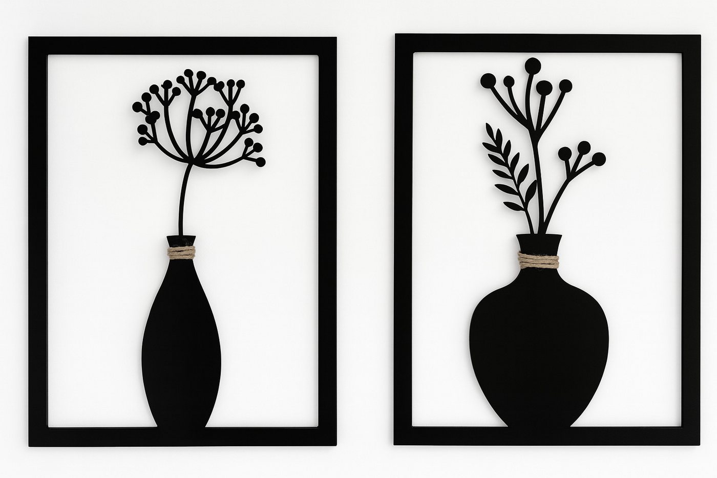UNUS HOME Wanddekoobjekt UNUS Wandbild Blumenvase Leni Mila aus Metall Schwarz 2er Set (Wandbild Blumenvase Leni Mila aus Metall Schwarz 2er Set oder einzeln) von UNUS HOME