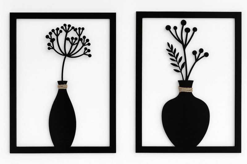 UNUS HOME Wanddekoobjekt UNUS Wandbild Blumenvase Leni Mila aus Metall Schwarz 2er Set (Wandbild Blumenvase Leni Mila aus Metall Schwarz 2er Set oder einzeln) von UNUS HOME