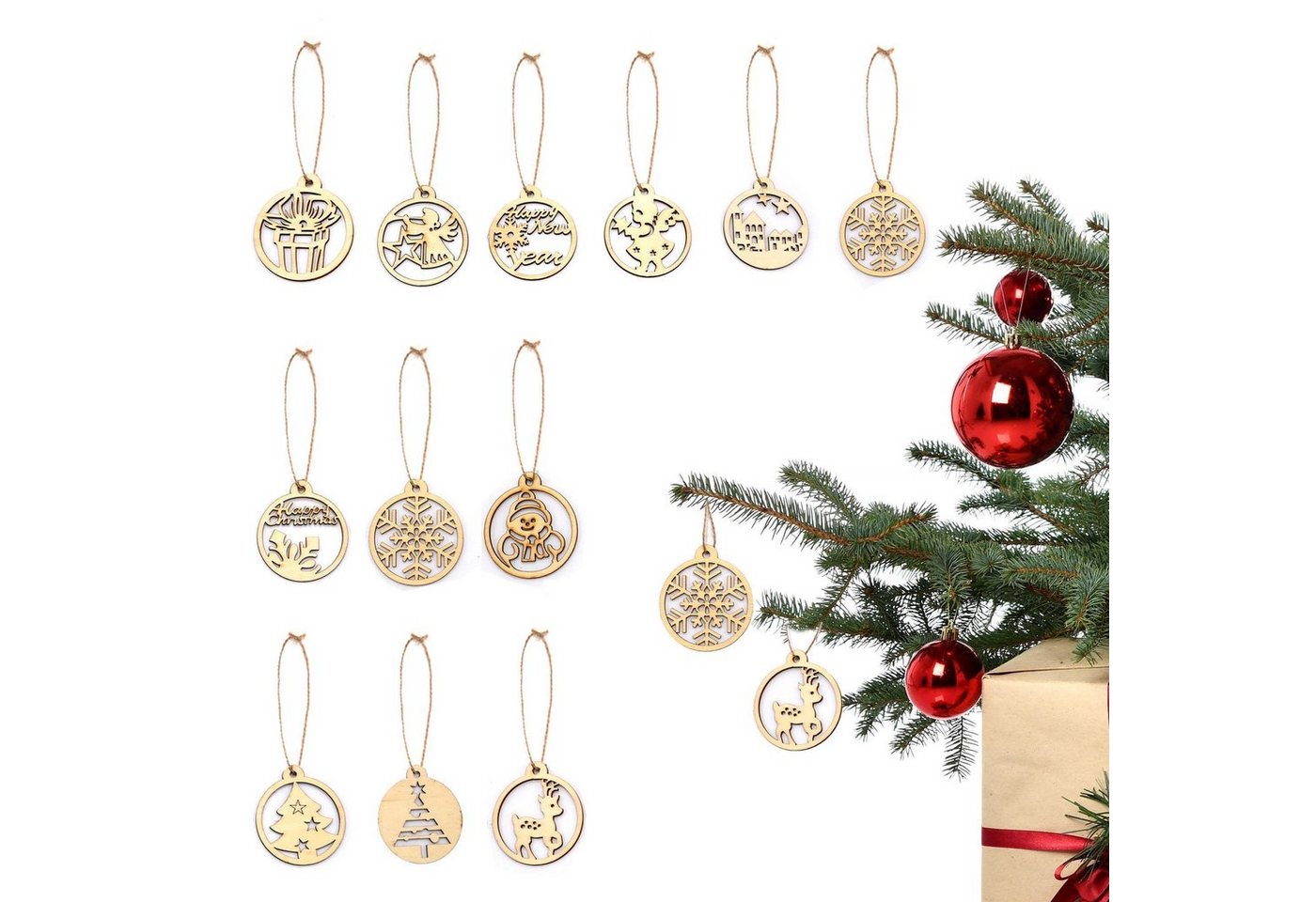 UNUS HOME Weihnachtsbaumkugel Weihnachtsanhänger 12er verschiedene Design Set, Christbaumschmuck Weihnachtsanhänger Weihnachtsbaumschmuck von UNUS HOME