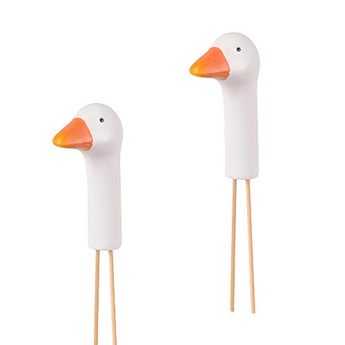 UNUS Gartendeko Gartenstecker aus Polyresin Gänsehals Gänsekopf Set 2X klein 32cm für Balkon oder Terrasse von UNUS