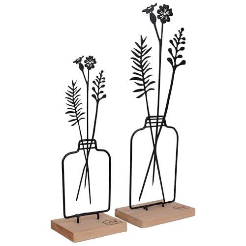UNUS Aufsteller Blumenvase 2er Set, 23,5 cm und 31,5 cm hoch, Metallaufsteller mit Bambussockel, in Schwarz, Frühlingsdeko für Fenster, Tisch oder Regal von UNUS