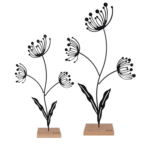 UNUS Aufsteller Blumen 2er Set, 34 cm und 44,5 cm hoch, Metallaufsteller mit Bambussockel, in Schwarz, Frühlingsdeko für Fenster, Tisch oder Regal von UNUS