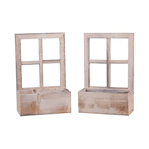 UNUS Holzfenster mit Pflanzbank Dekoration Altholz White Washed 2 Stück von UNUS