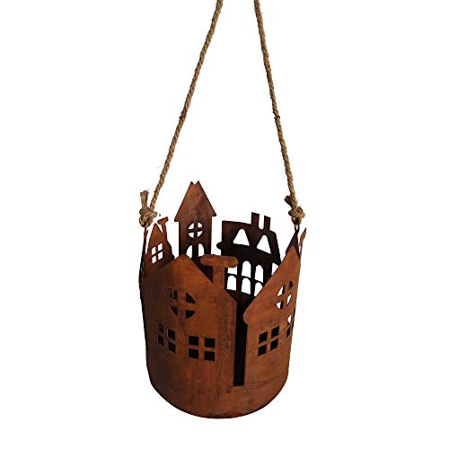 UNUS Deko Rost Laterne zum Aufhängen mit Jutekordel, Edelrost Windlicht für Garten, Terrasse, Balkon und Zuhause (klein) von UNUS