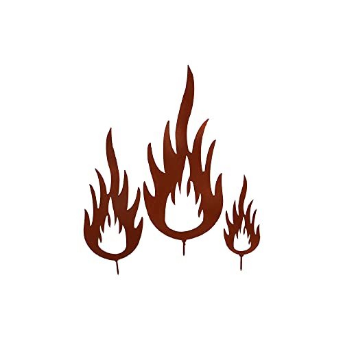 UNUS Flammen Feuer Gartenstecker 3er Set zum Schrauben in Holz, Baumstecker Gartendeko Rostoptik, Roststecker aus Edelrost Metall, Rost Deko für Garten, Terrasse, Balkon oder Zuhause von UNUS