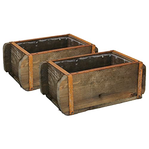 UNUS Garden 2er Set alte Ziegelform Holz, Pflanzgefäß mit Kunststoffeinsatz, Vintage Holzkiste mit Metallbeschlägen, Aufbewahrungsbox 22x12x9cm UNUS Garden 2er Set alte Ziegelform Holz, Pflanzgefäß mit Kunststoffeinsatz, Vintage Holzkiste mit Metallbeschlägen, Aufbewahrungsbox 22x12x9cm von UNUS