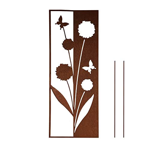 UNUS Garden Gartenschild mit Blumen, Design Gartendeko Rostoptik, Gartenstecker aus Edelrost, Rost Deko für Garten von UNUS