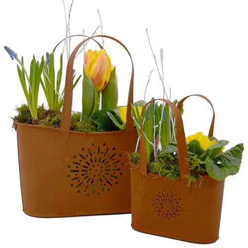 UNUS Edelrost Handtaschen 2er Set, Gartendeko mit Rost-Optik, Rost Deko aus Metall für Garten, Terrasse, Balkon, Blumentopf, wetterfest und langlebig von UNUS