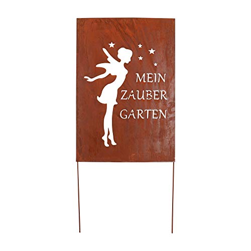 UNUS Gartendeko Gartenstecker aus Edelrost Metall Garten Schild Zaubergarten 66x45,5 cm von UNUS