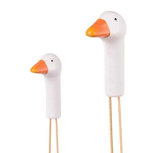 UNUS Gartendeko Gartenstecker aus Polyresin Gänsehals Gänsekopf Set 2X klein 32cm für Balkon oder Terrasse von UNUS