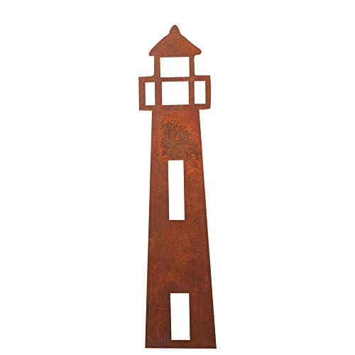 UNUS Gartenstecker Leuchtturm, Metallstecker aus Edelrost, Gartendeko Rostoptik wetterfest von UNUS