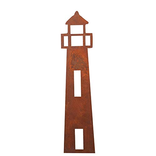 UNUS Gartenstecker Leuchtturm, 50x11 cm, wetterfeste Frühlingsdeko, Gartendeko mit Rost-Optik, Rost Deko aus Metall für Garten, Terrasse, Balkon, Blumentopf von UNUS