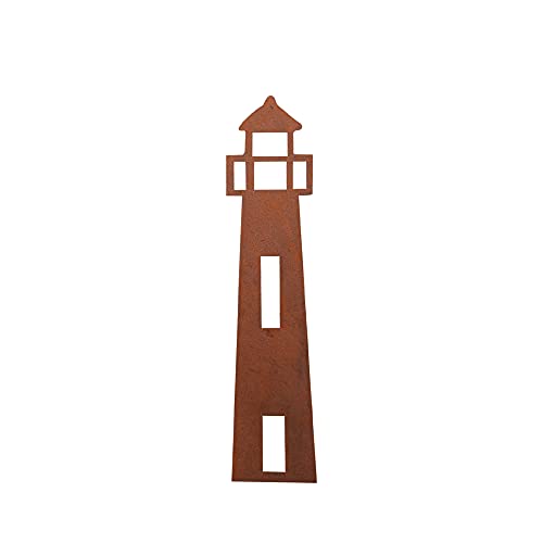 UNUS Gartenstecker Leuchtturm, Metallstecker aus Edelrost, Gartendeko Rostoptik wetterfest von UNUS