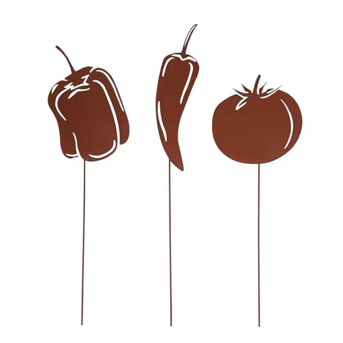 UNUS Gartenstecker Mediterranes Gemüse, 3er Set Metall in Rostoptik, Deko & Beet-Markierung für Garten & Hochbeet von UNUS