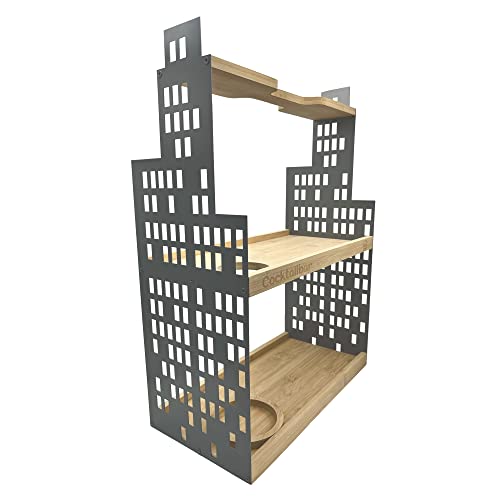 UNUS HOME Etagere Cocktailbar, 2 Etagen mit Griff, für Cocktails, Früchte und Snacks mit Flaschenhalter und Schlitz für Messer, Tablett aus Bambus Holz, Gestell aus Metall, ideal als Geschenk von UNUS