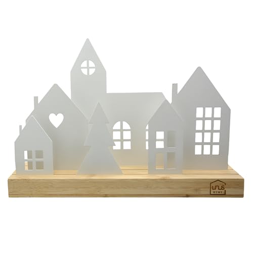 UNUS Häuser-Aufsteller Stadt, mit 4 Häusern, in Weiß, Frühlingsdeko aus Metall für Fenster, Tisch oder Regal von UNUS