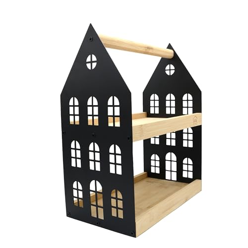UNUS Etagere mit 2 Etagen, mit Servierplatten aus Holz, Gestell aus Metall, in Schwarz, 16 x 26.5 x 34 cm, für Obst, Kekse, Kaffee oder als Ständer für Küchenutensilien von UNUS