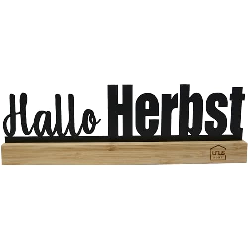 UNUS Herbst-Aufsteller schwarz Holz Metall Hallo Herbst Spruchschild Sprücheschild Frühlingsdeko von UNUS