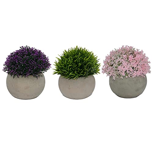 UNUS Home Kunstpflanzen in Betontöpfen 3er Set, Kunstblumen im Topf klein, künstliche Pflanzen mit Töpfen von UNUS
