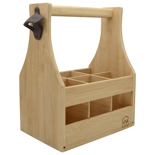 UNUS Home Männerhandtasche aus Bambus Bier, Flaschenträger aus Holz für 6 Flaschen, Bierträger mit Flaschenöffner, Geschenkidee Männer, Geburtstag, Vatertag von UNUS